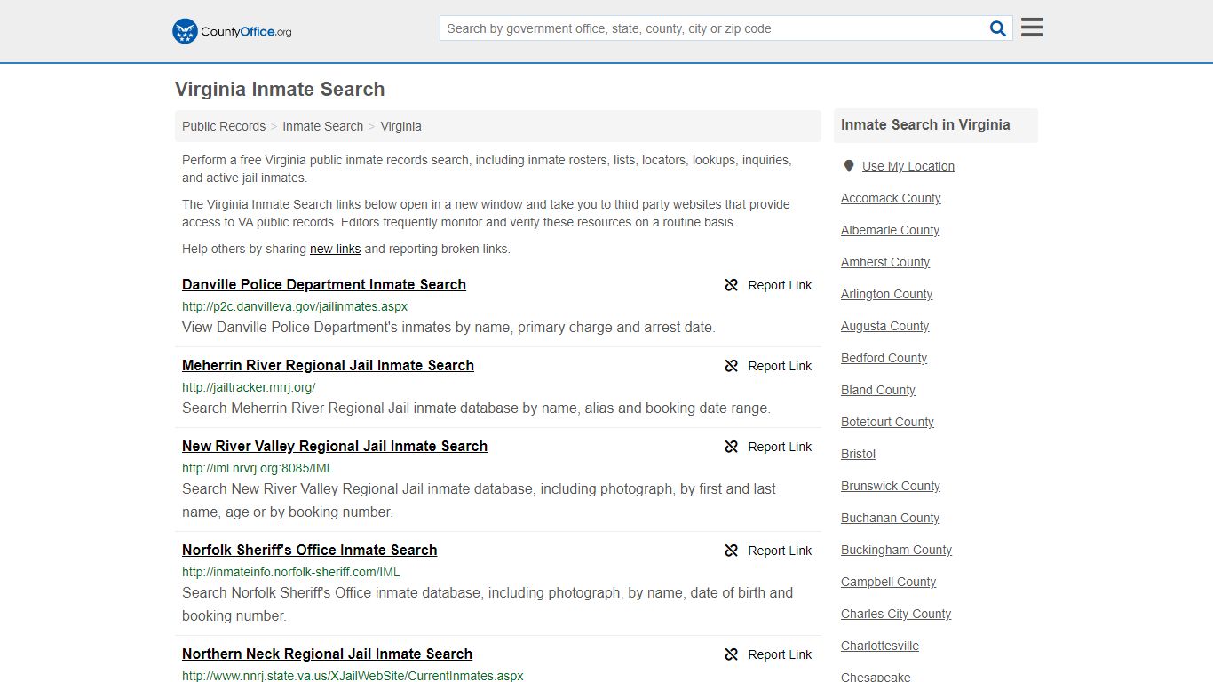 Inmate Search - Virginia (Inmate Rosters & Locators) - County Office